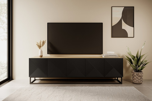 TV Cabinet Asha 200 cm, metal legs, artisan/matt black