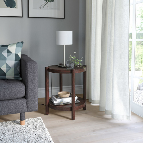 LISTERBY Side table, dark brown beech veneer, 50 cm