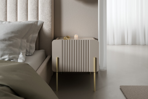 Bedside Table Nightstand Malmi 45 cm, cashmere, crema bianca, gold legs