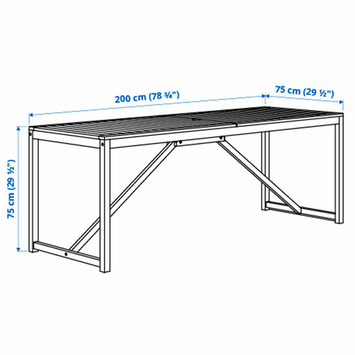 NÄMMARÖ Table, outdoor, light brown stained, 200x75 cm