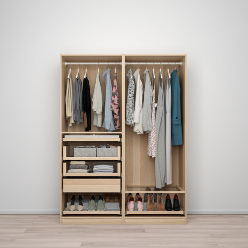 PAX Wardrobe combination, white stained oak effect, 150x58x201 cm