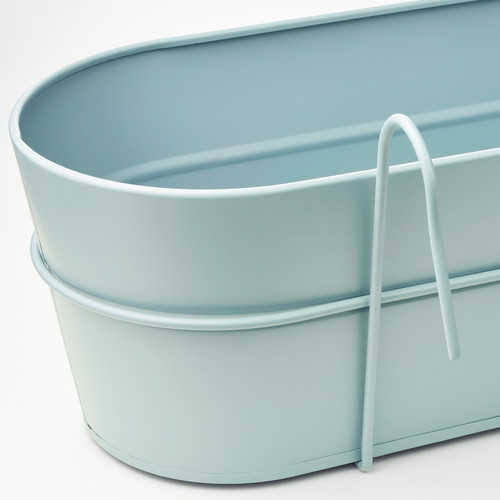 VITLÖK Flower box with holder, in/outdoor light grey-blue, 56x20 cm