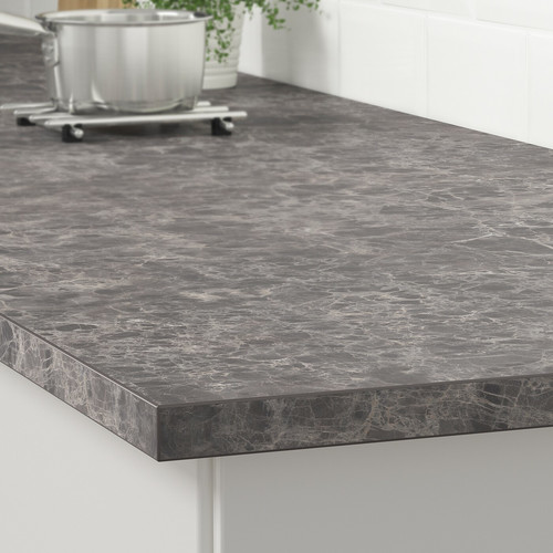 EKBACKEN Worktop, dark grey, marble effect laminate, 246x2.8 cm