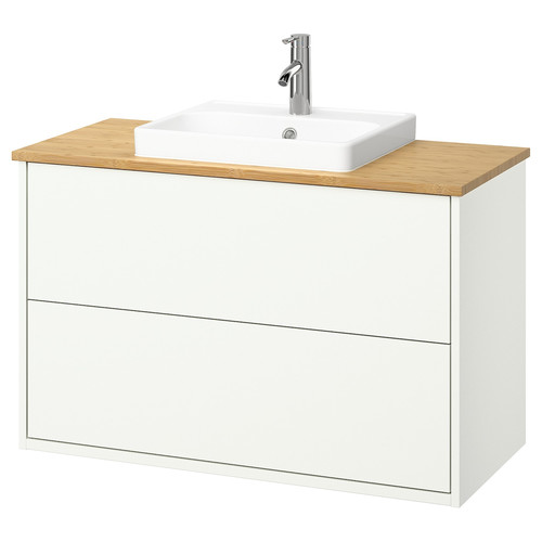 HAVBÄCK / ORRSJÖN Wash-stnd w drawers/wash-basin/tap, white/bamboo, 102x49x71 cm