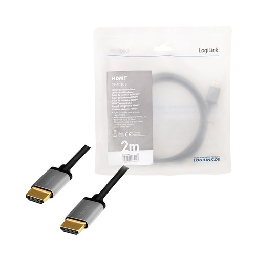 LogiLink HDMI cable, A/M to A/M, 4K/60 Hz, alu, black/grey, 2 m