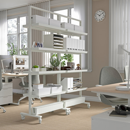 MITTZON Frame w castors/disp shlf/cable box, white, 85x205 cm