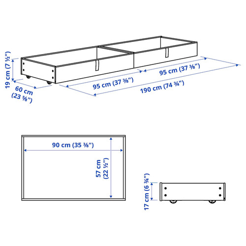 GLADSTAD Upholstered bed storage box, Kabusa light grey, Single/double