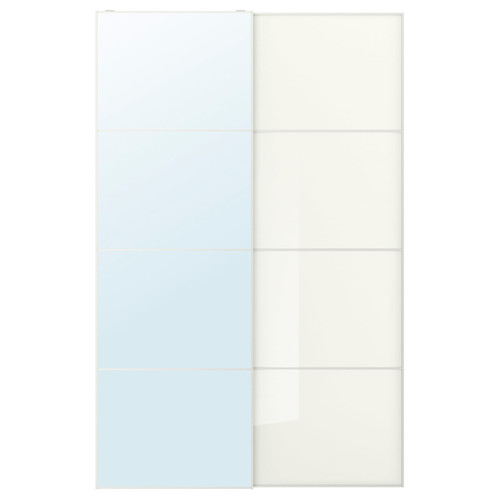 AULI / FÄRVIK Pair of sliding doors, mirror glass/white glass, 150x236 cm