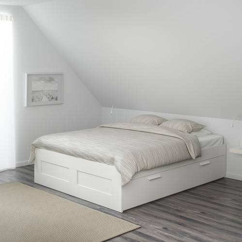 BRIMNES Bed frame with storage, white, 180x200 cm