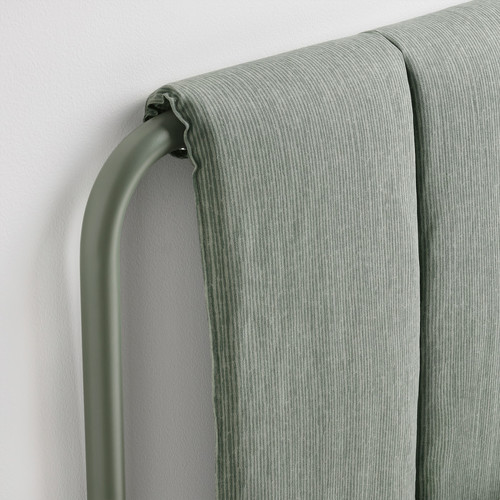 TÄLLÅSEN Upholstered bed frame, Kulsta grey-green/Lönset, 140x200 cm