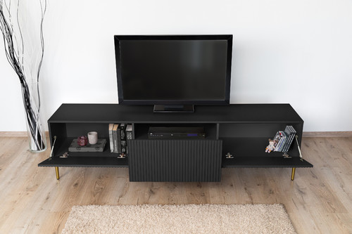 TV Cabinet Nicole 200 cm, matt black, gold legs