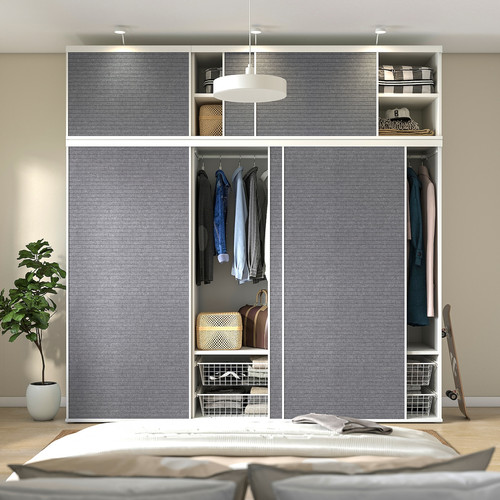 PLATSA Wardrobe with 6 sliding doors, white Larkollen/dark grey, 180x57x221 cm