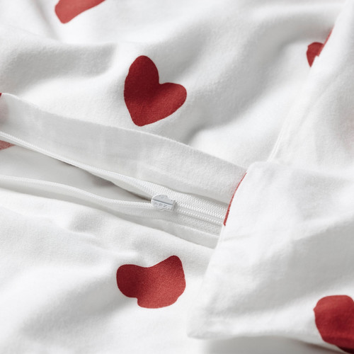 BARNDRÖM Duvet cover and pillowcase, heart pattern/white red