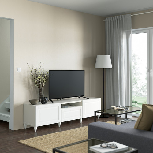 BESTÅ TV bench, white/Smeviken/Kabbarp white, 180x42x48 cm
