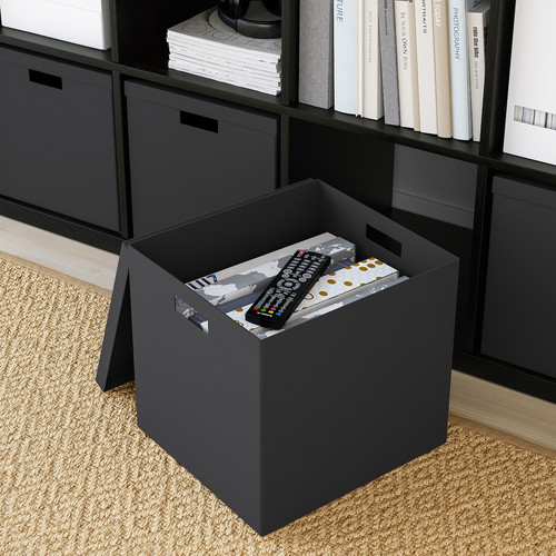 TJENA Storage box with lid, black, 32x35x32 cm