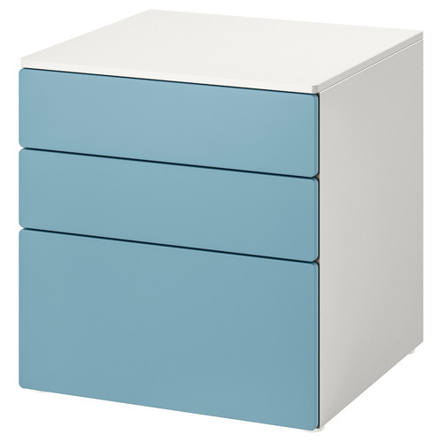 SMÅSTAD / PLATSA Chest of 3 drawers, white/blue, 60x57x63 cm