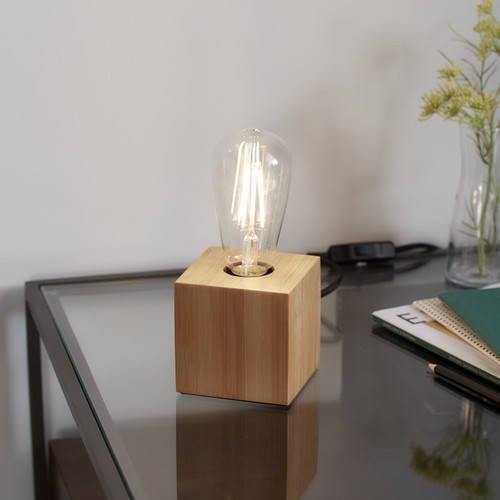 GoodHome Table Lamp Qausuit Bamb E27, square