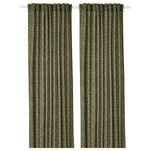 TRYSTÄVMAL Curtains, 1 pair, green/white, 145x300 cm