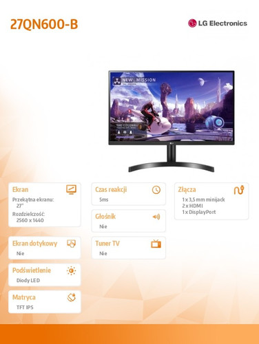 LG 27" Monitor QHD IPS HDR10 AMD FreeSync 27QN600-B