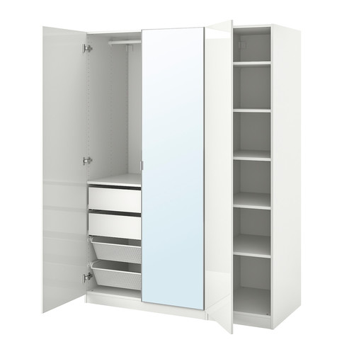 PAX / FARDAL/ÅHEIM Wardrobe combination, high-gloss white/mirror glass, 150x60x201 cm