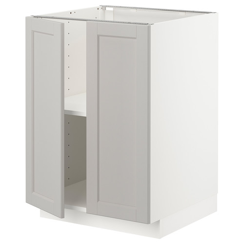 METOD Base cabinet with shelves/2 doors, white/Lerhyttan light grey, 60x60 cm