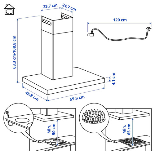 MATÄLSKARE Wall mounted extractor hood, stainless steel colour