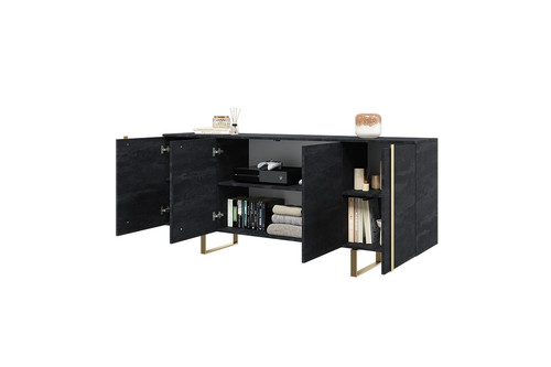 Four-Door Cabinet Verica 200cm, charcoal/gold legs