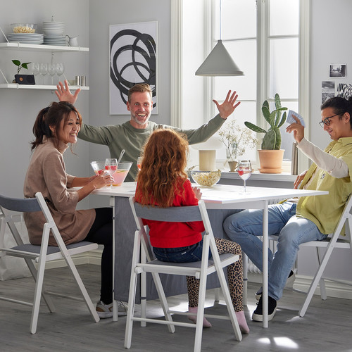 KALLHÄLL Gateleg table with storage, white/light grey, 89x98 cm