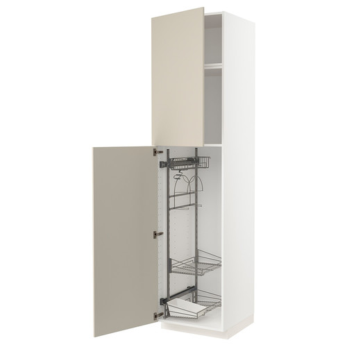 METOD High cabinet with cleaning interior, white/Havstorp beige, 60x60x240 cm