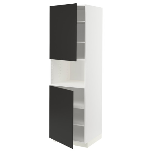 METOD High cab f micro w 2 doors/shelves, white/Nickebo matt anthracite, 60x60x200 cm