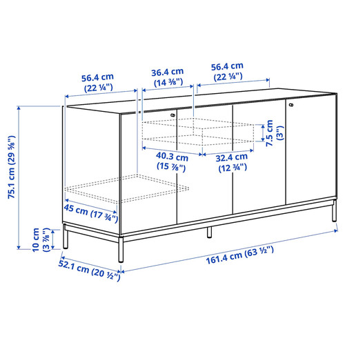 BOASTAD Sideboard, black/oak veneer, 161x75 cm