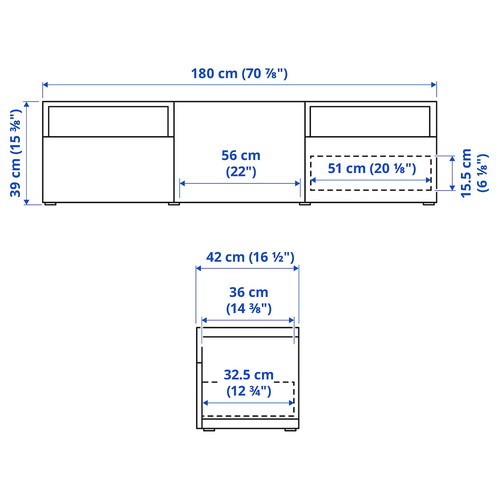 BESTÅ TV bench with drawers and door, white/Studsviken white, 180x42x39 cm