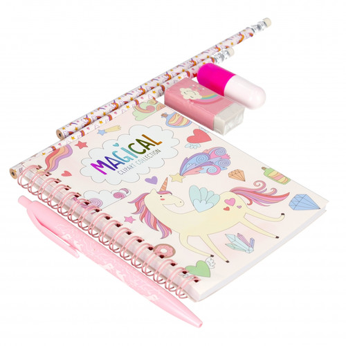 School Set Magical Unicorn - Notepad, Pencils, Pen, Eraser, Sharpener