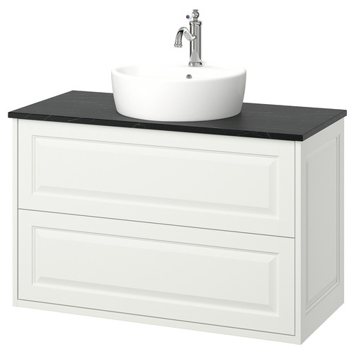 TÄNNFORSEN / TÖRNVIKEN Wash-stnd w drawers/wash-basin/tap, white/black marble effect, 102x49x79 cm