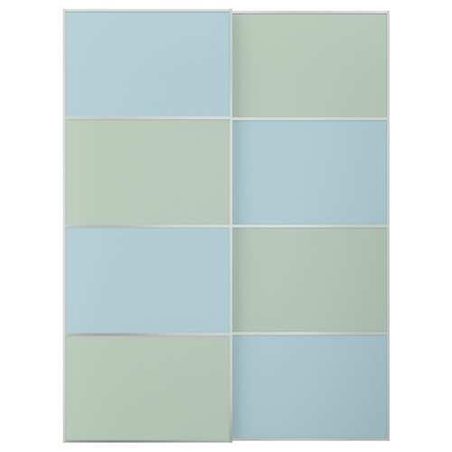 MEHAMN Pair of sliding doors, aluminium double sided/light blue light green, 150x201 cm