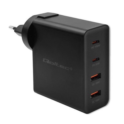 Qoltec Wall Charger EU Plug GaN POWER PRO 2xUSB C, 2xUSB, 130W