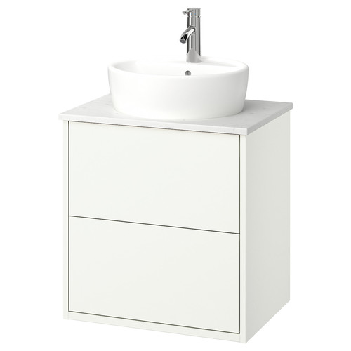 HAVBÄCK / TÖRNVIKEN Wash-stnd w drawers/wash-basin/tap, white/white marble effect, 62x49x79 cm