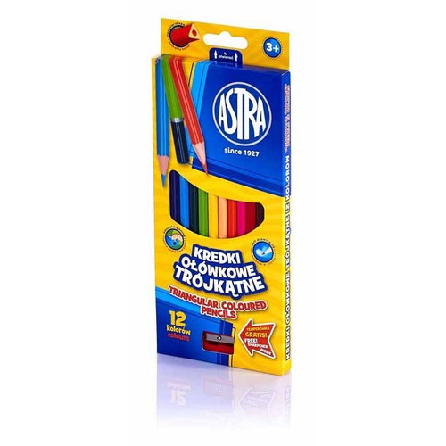 Astra Triangular Coloured Pencils 12 Colours + Sharpener