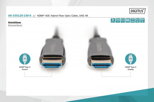 DIGITUS HDMI® AOC Hybrid Fiber Optic Cable, UHD 4K, 15 m