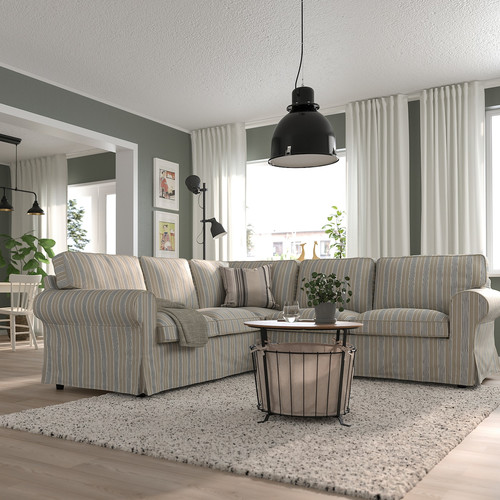 EKTORP Corner sofa, 4-seat, Karlshov beige/multicolour
