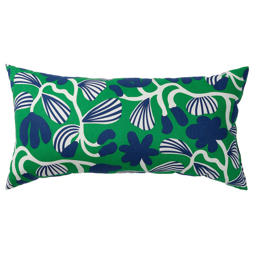 SANDMOTT Cushion, bright green/dark blue, 30x58 cm