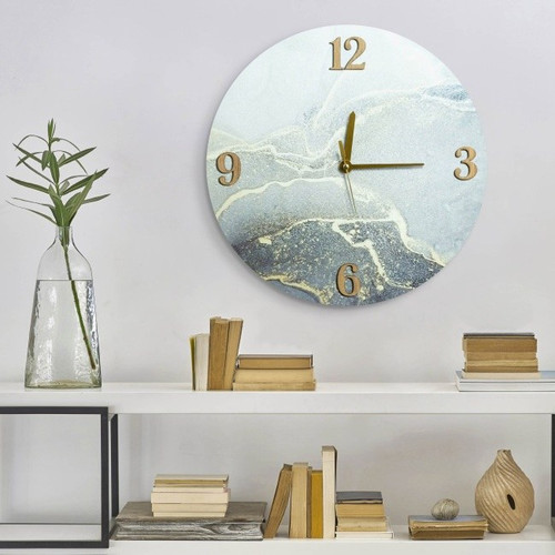 Wall Clock 60 x 5 x 60 cm, silver marble/gold