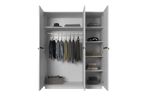 Wardrobe Nicole 150 cm, matt white, gold handles