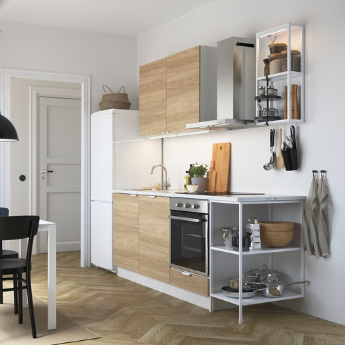 ENHET Kitchen, white, oak effect, 223x63.5x222 cm