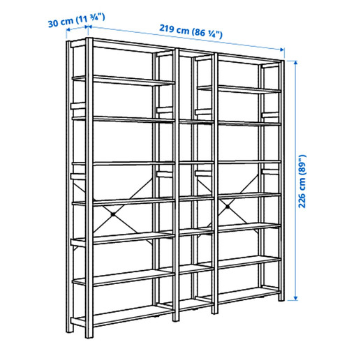 IVAR 3 sections/shelves, pine, 219x30x226 cm