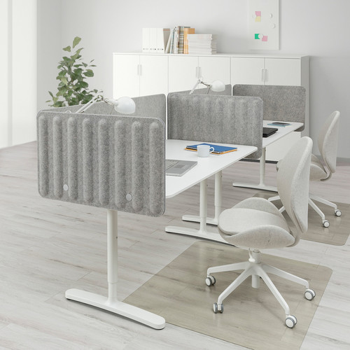 BEKANT Desk with screen, white/grey, 320x80 48 cm