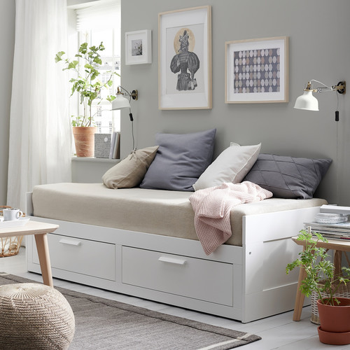 BRIMNES Day-bed w 2 drawers/2 mattresses, white/Ågotnes firm, 80x200 cm