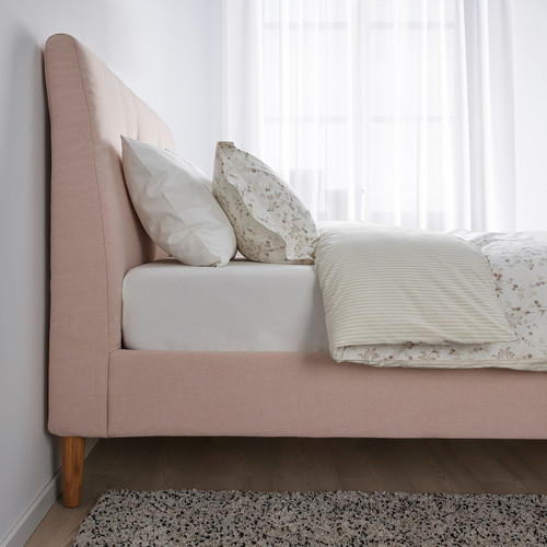 IDANÄS Upholstered bed frame, Gunnared pale pink, 160x200 cm