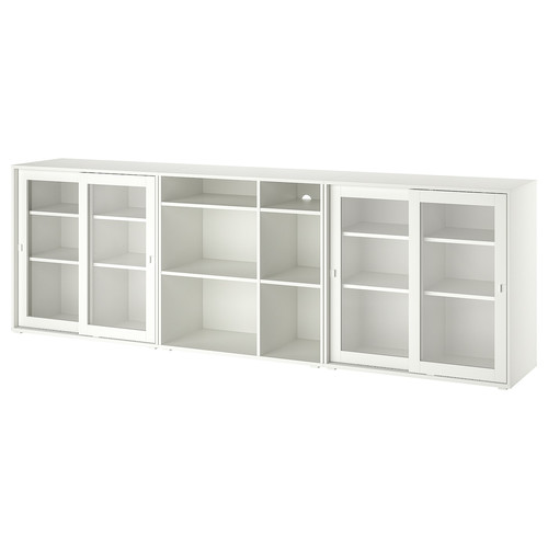 VIHALS Storage combination w glass doors, white/clear glass, 285x37x90 cm