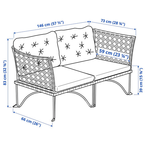 JUTHOLMEN 2-seat modular sofa, outdoor, dark grey/Kuddarna light grey-beige